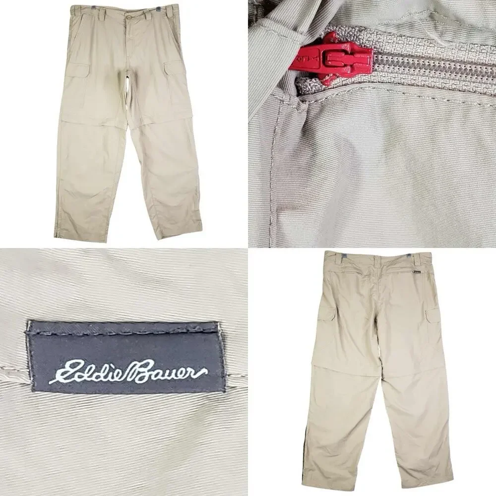 Eddie Bauer Pants Mens 38X30 Beige Travex Convertible Zip Off Hiking Cargo Gorp